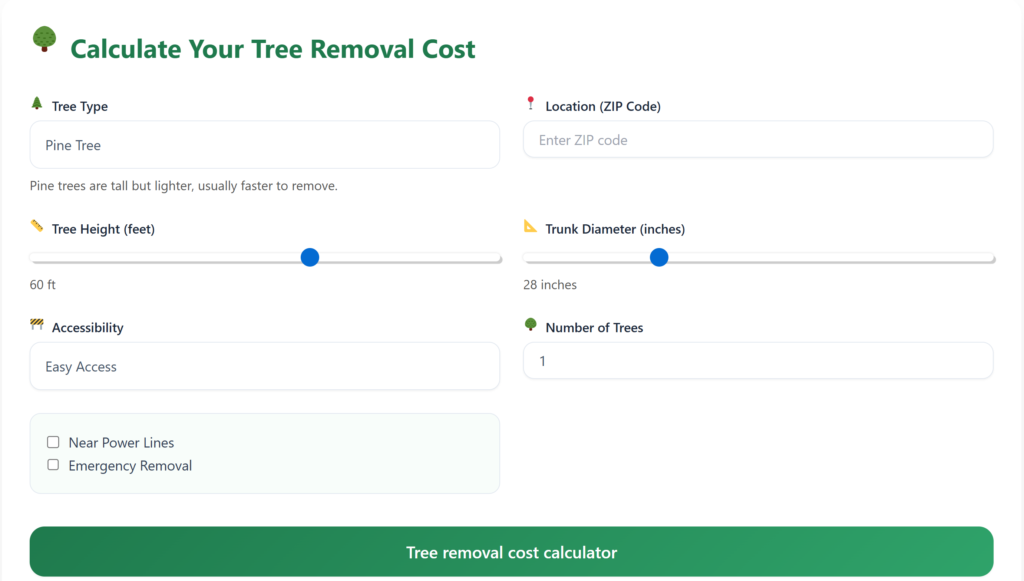 Tree removal cost calculator